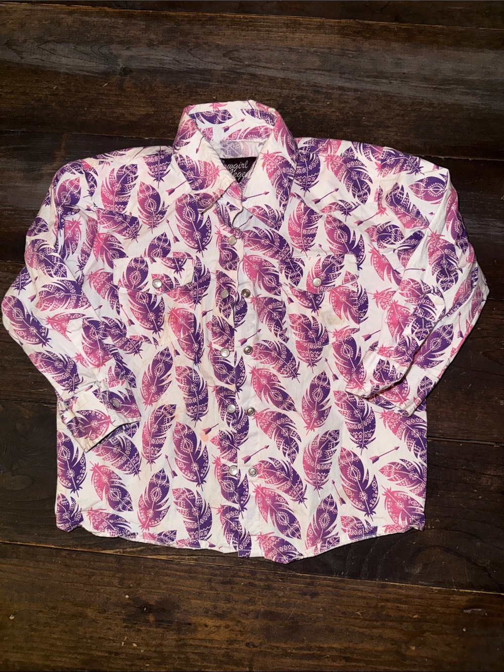 Kids Pink & Purple Feather Print Button-Down Shirt